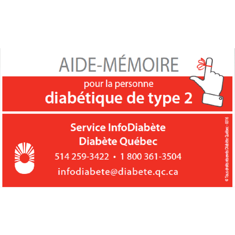 Aide-mémoire pour la personne diabétique de type 2 | Diabète Québec